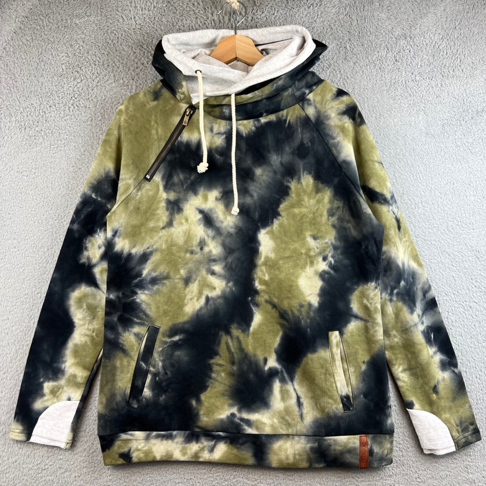 New Ampersand Avenue Womens Tie Dye Double Hood Hoodie Green Black Large